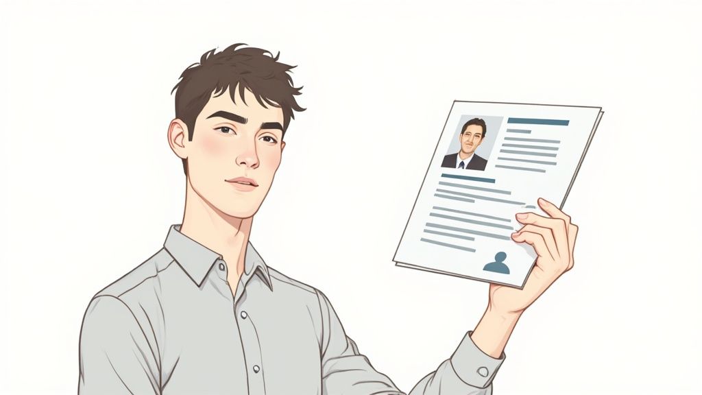 Eine Collage von professionellen Bewerbungsfotos zeigt diverse Personen in Business-Kleidung.