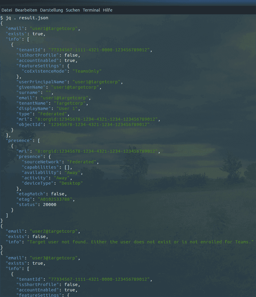 JSON output of TeamsEnum