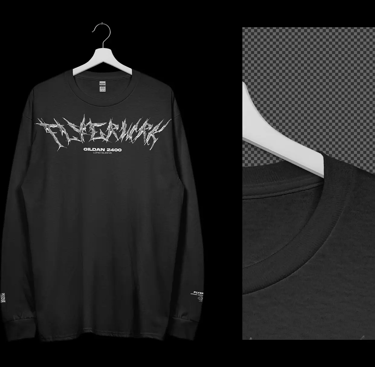 Gildan 2400 long sleeve hanging mockup fabric detail close up high resolution