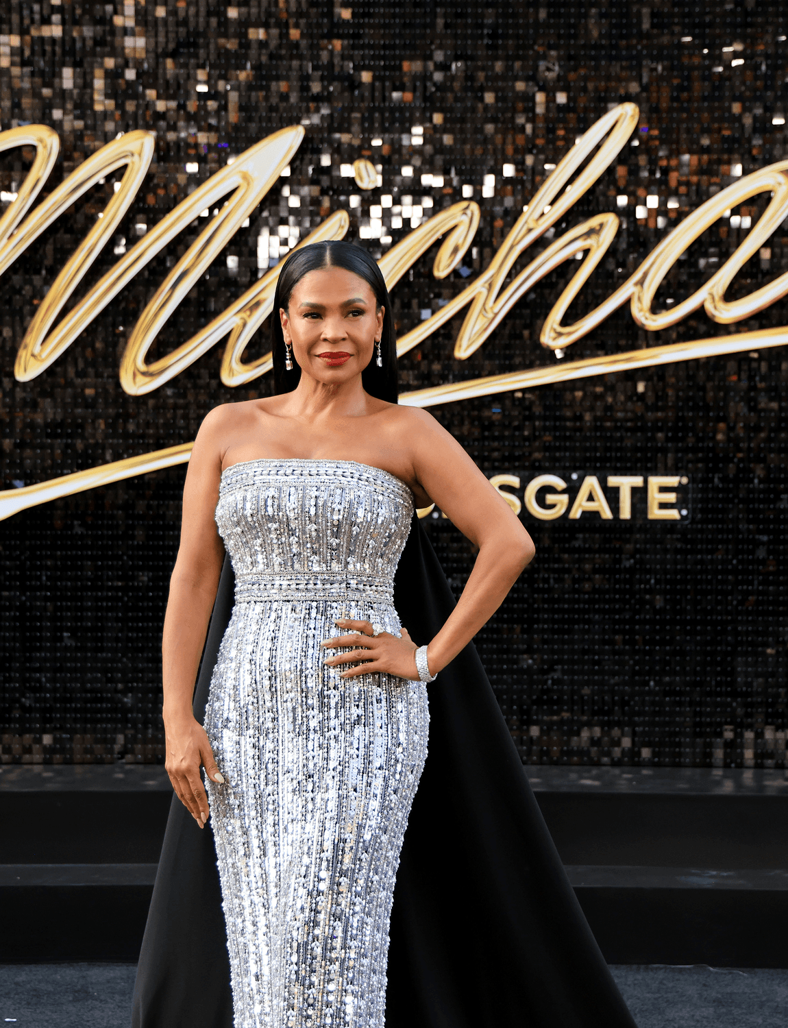 Nia Long wearing Leviev diamond earrings and bracelet at the Los Angeles world premiere of Michael — placed by D'Orazio World