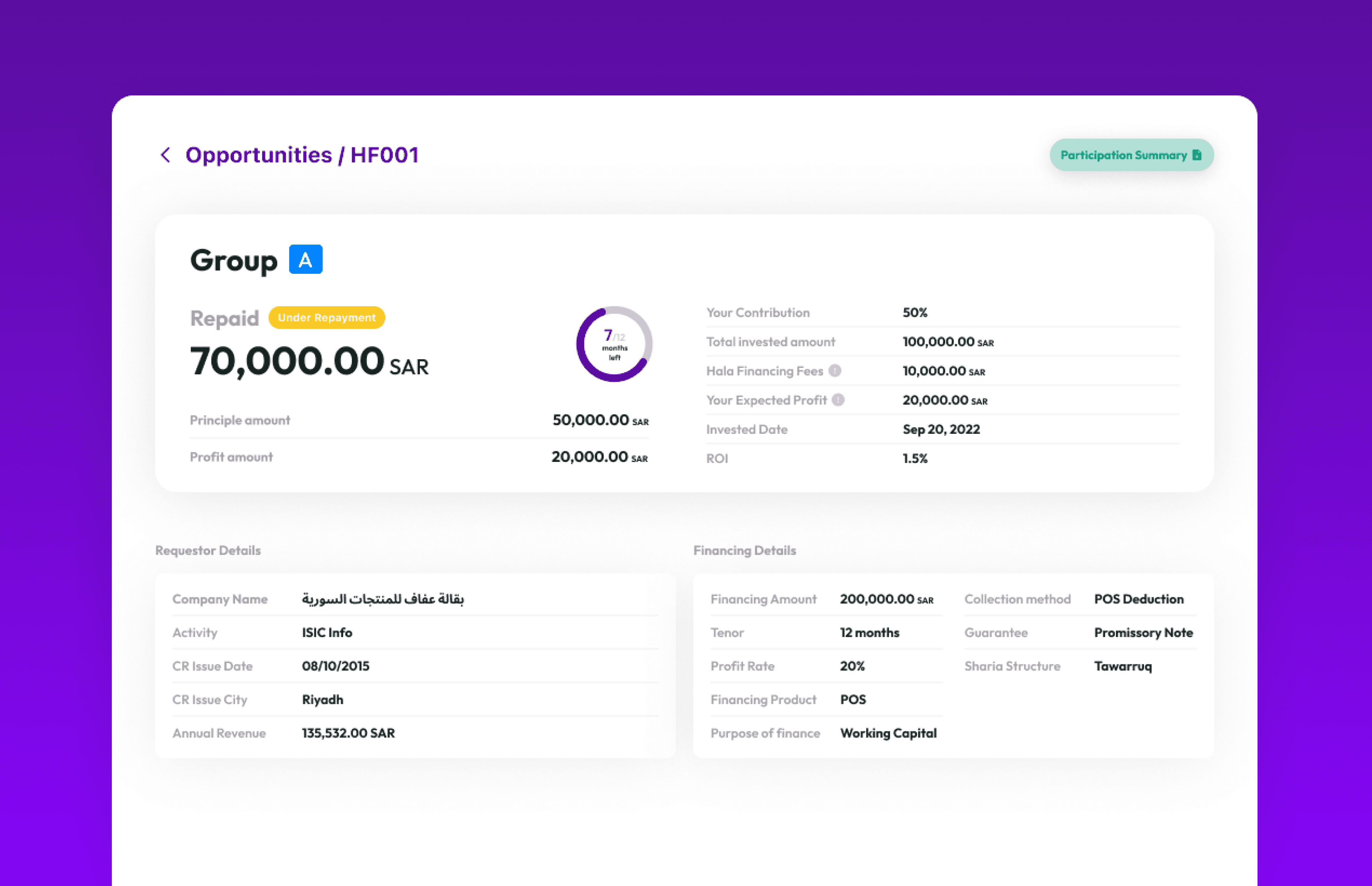 Investor Portal - Hala Financing