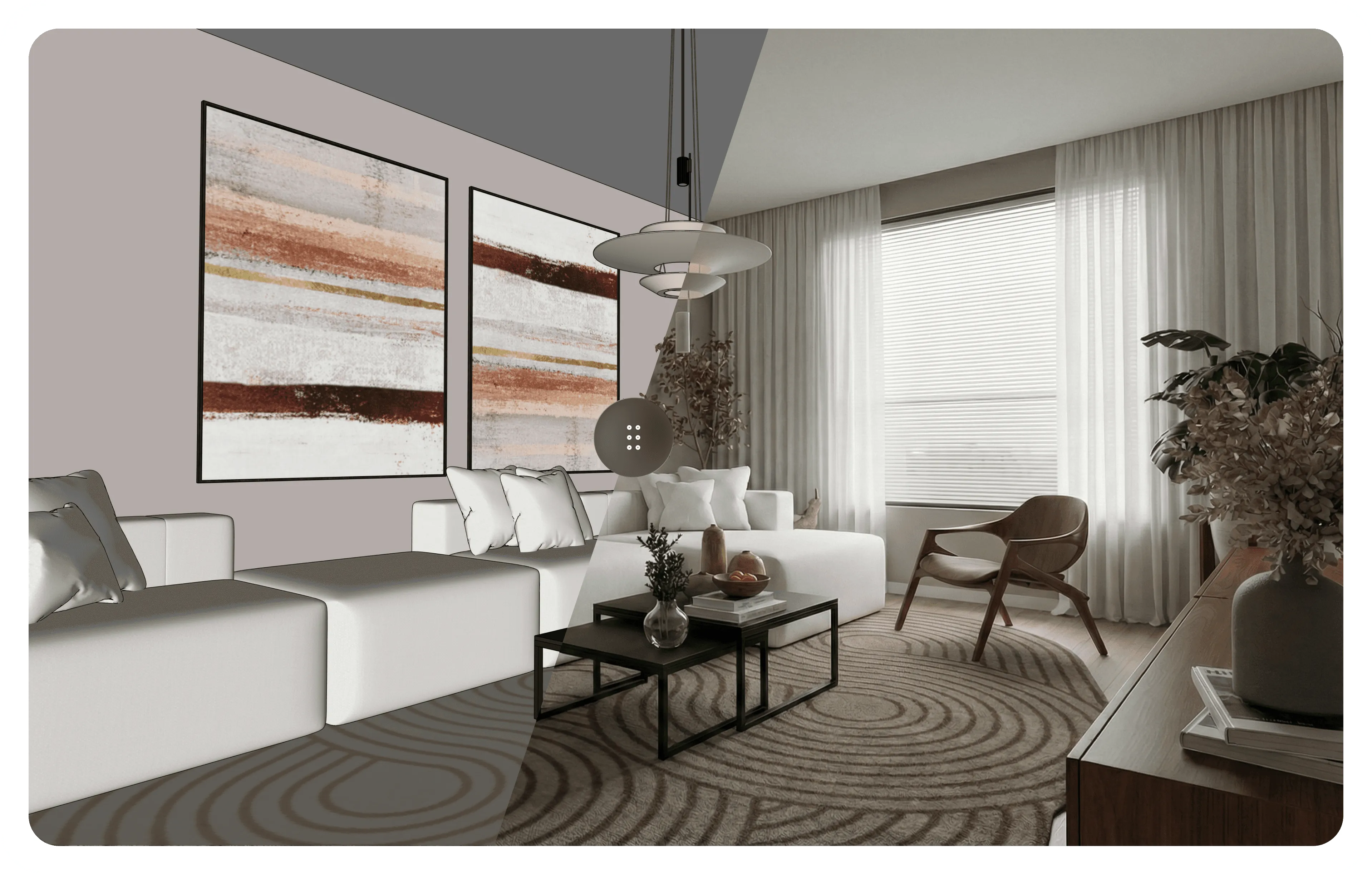 Antes e depois do render