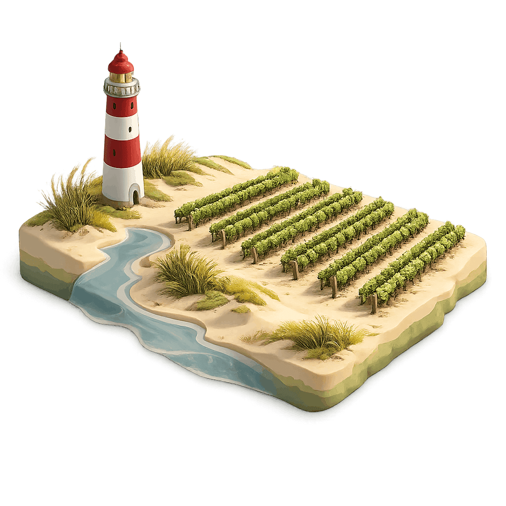 Artistic illustration of the Zeeland wine region.