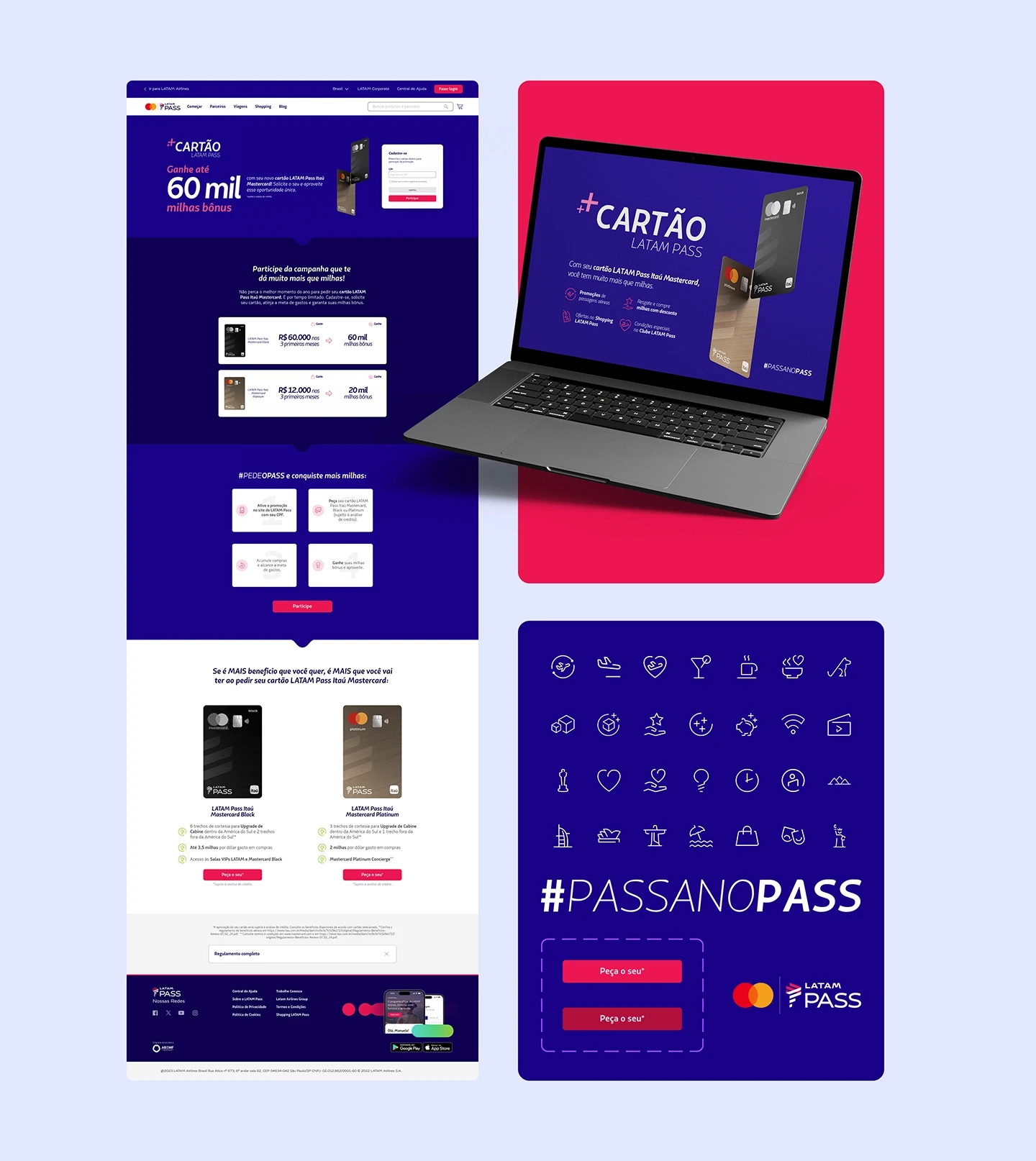 Full-scroll landing page and UI components for the LATAM Pass Mastercard campaign, built to drive card applications and maximize digital campaign performance.