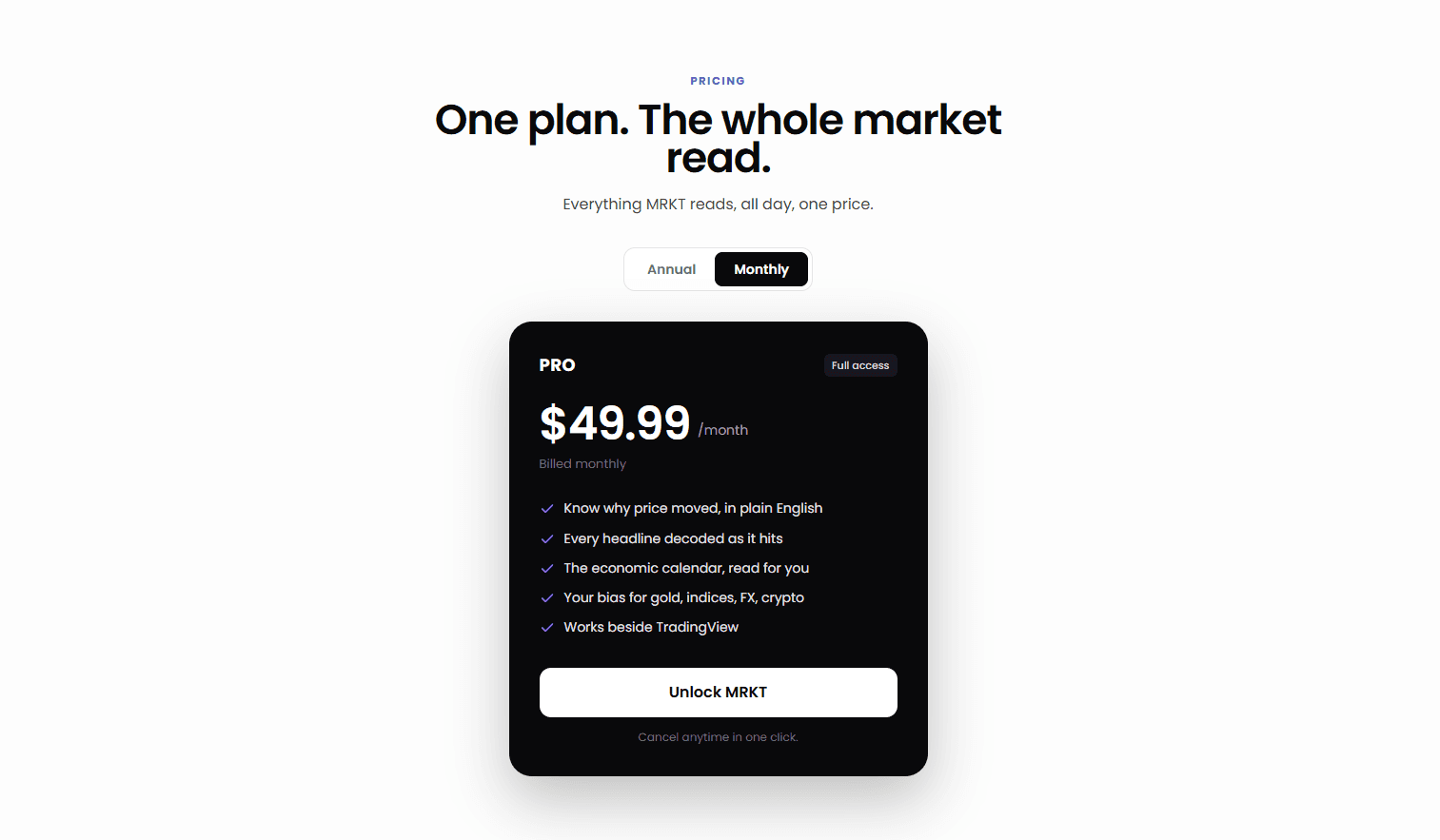 MRKT AI Pricing page