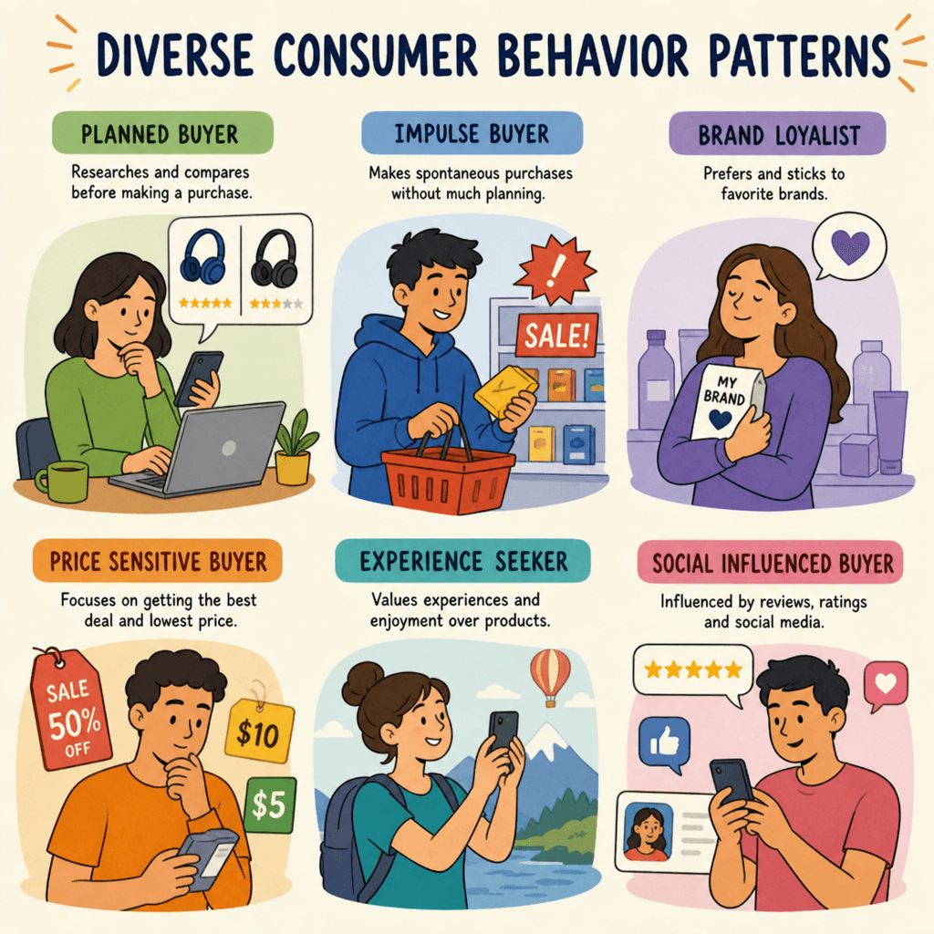 Illustration of diverse consumer behavior patterns