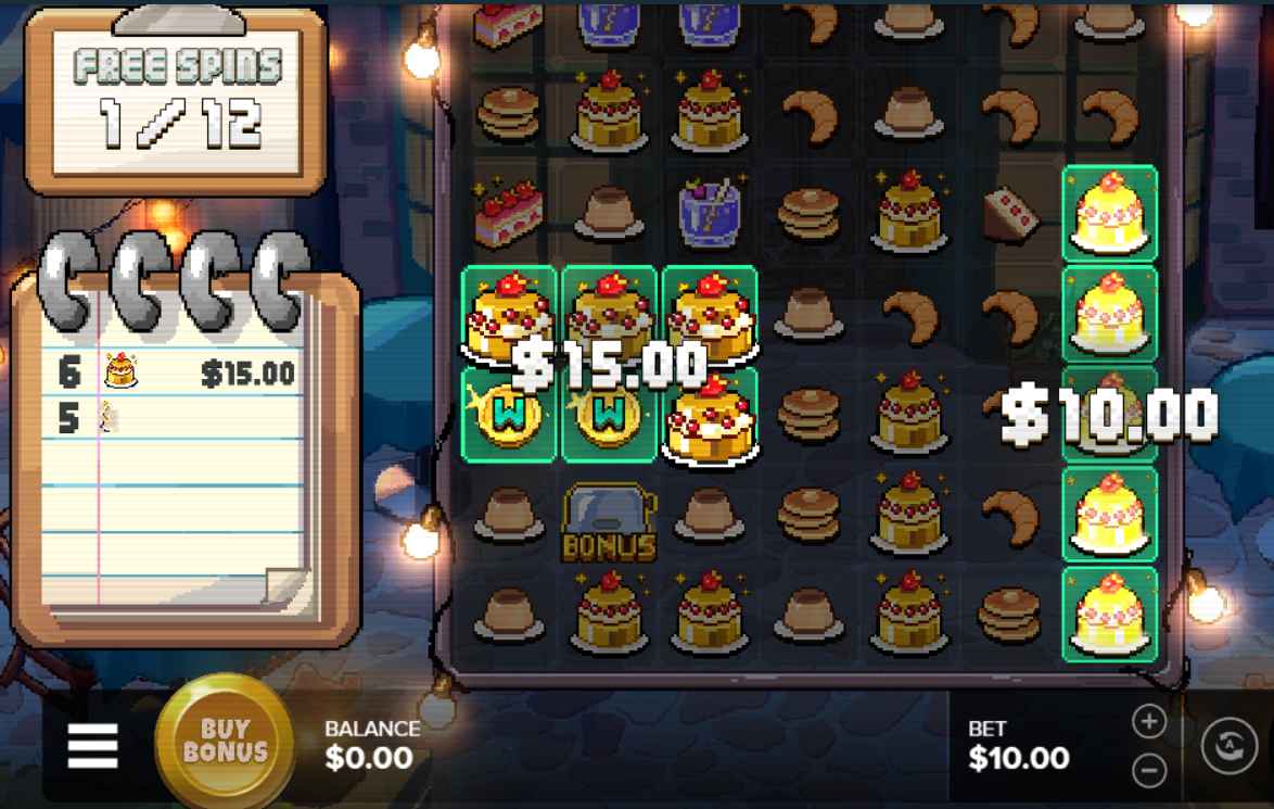 Pixel Cafe — grille et compteur pendant les Free Spins