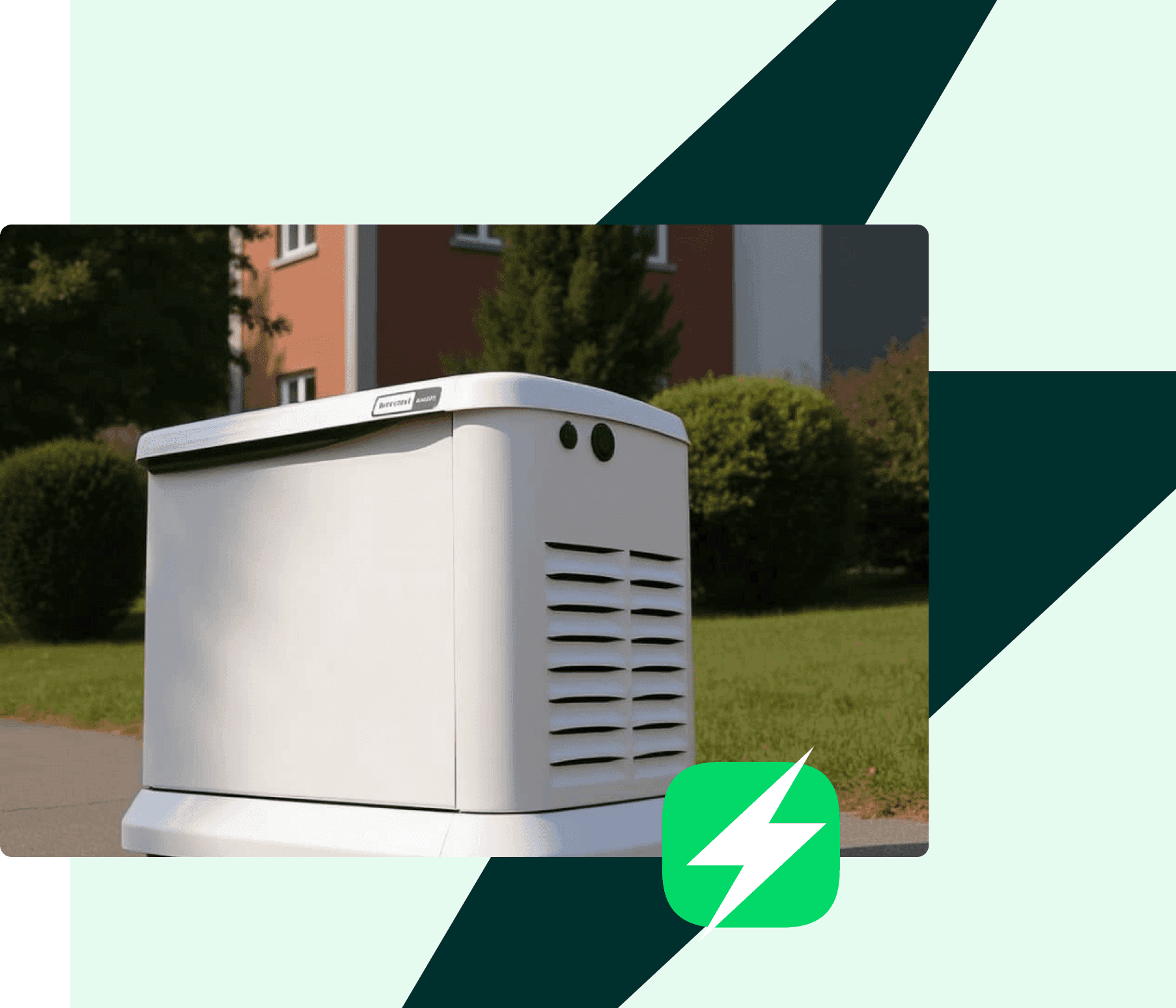 Génératrice résidentielle installée sur une pelouse, avec icone Volt Québec.
