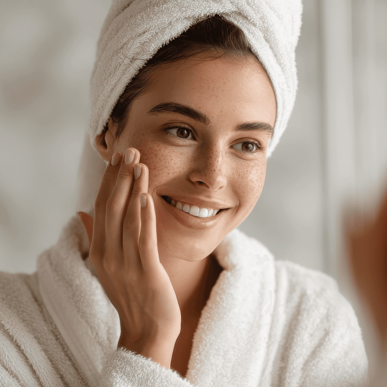 woman doing facial skin care routine at home