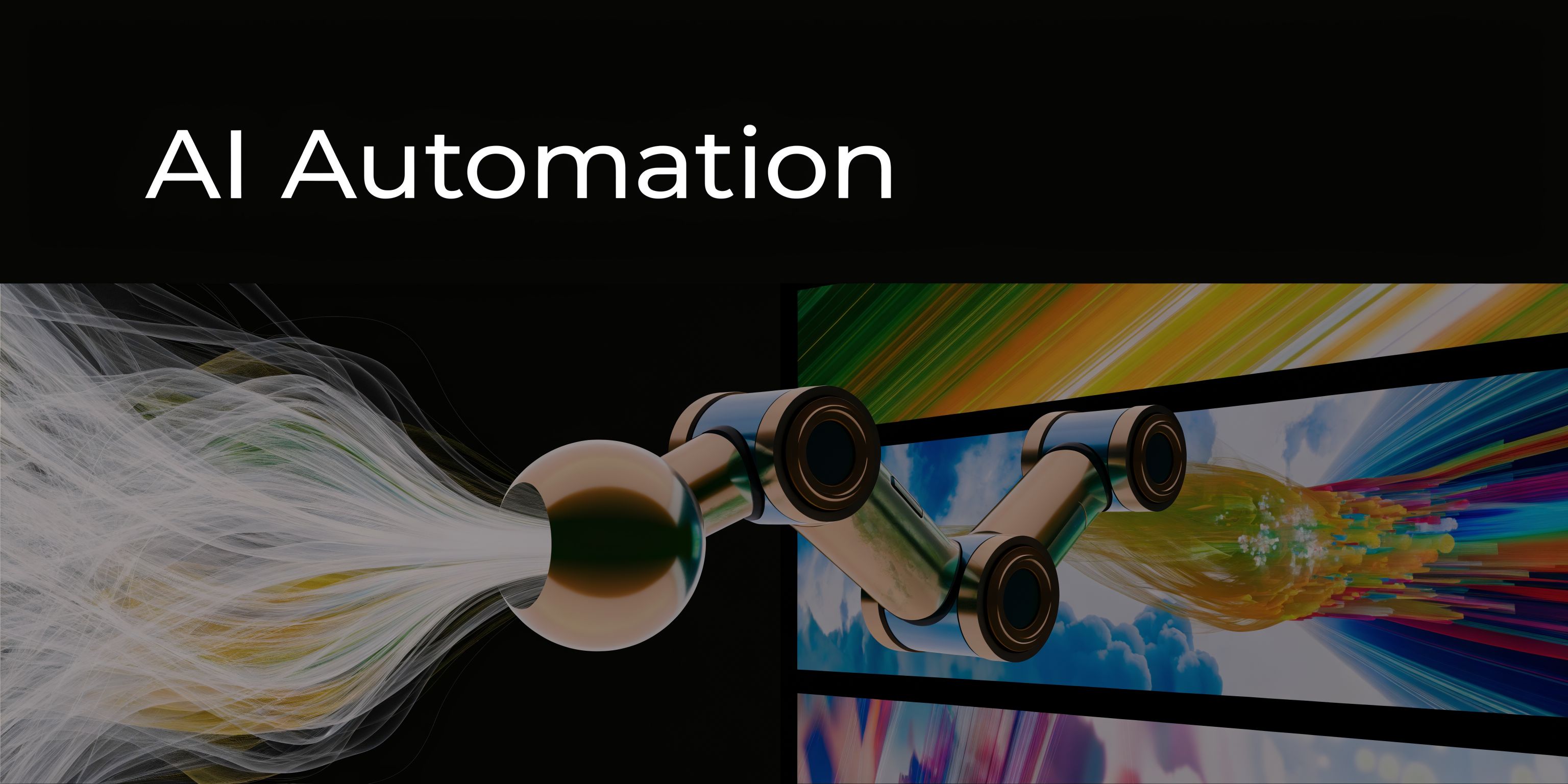 A robotic arm processes streaming digital data, visualizing the concept of advanced AI automation and technology integration.
