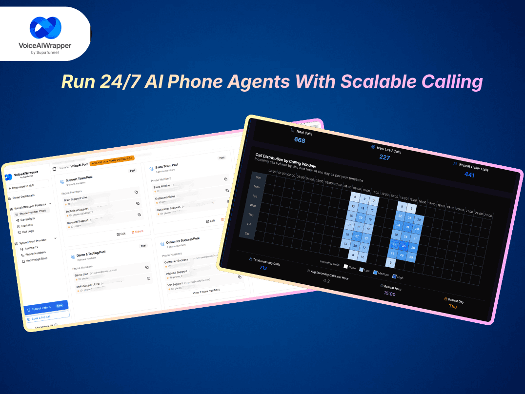 24/7 AI phone agents for booking and lead qualification, scalable number pools, and Twilio Telnyx Zadarma SIP connectivity | VoiceAIWrapper.