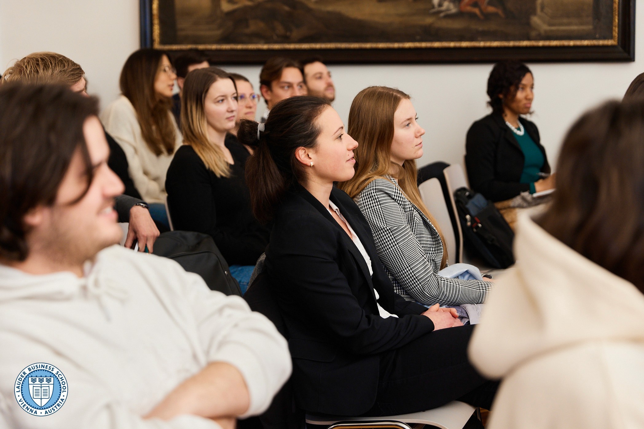 LBS students interacti with  Adam Lessing, Ph.D., Head of Relationship Management at LGT Bank Österreich