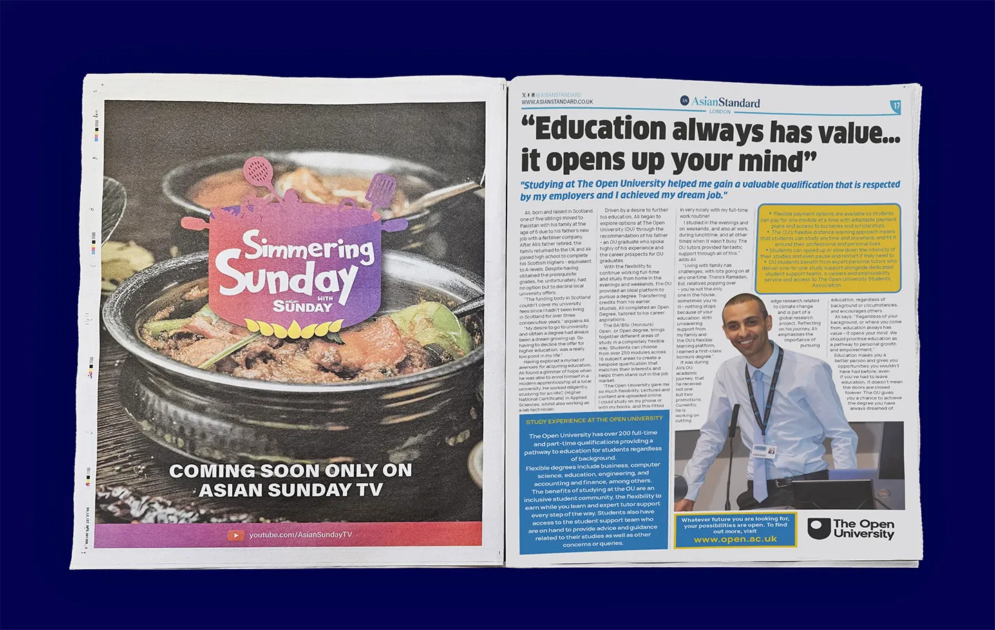 Open University ad in Asian Standard highlighting flexible degrees for diverse students and career growth
