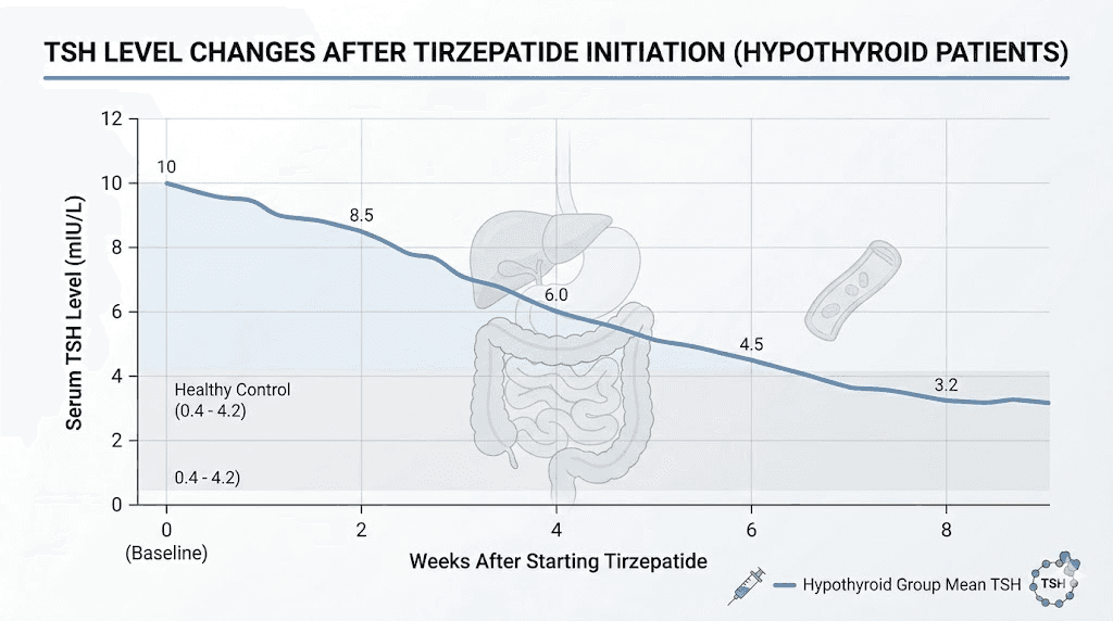 TSH level changes after starting tirzepatide timeline chart