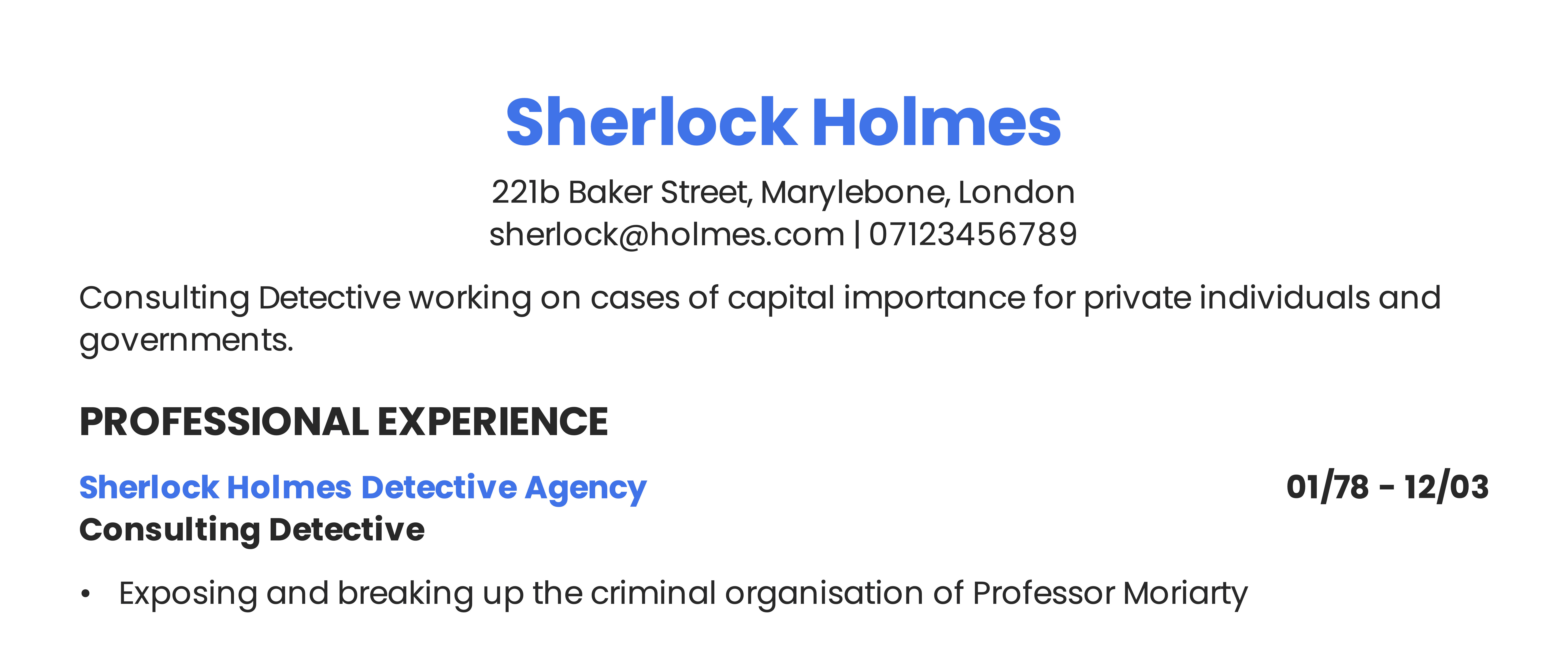 Cropped image of a resume showing the contact info section.