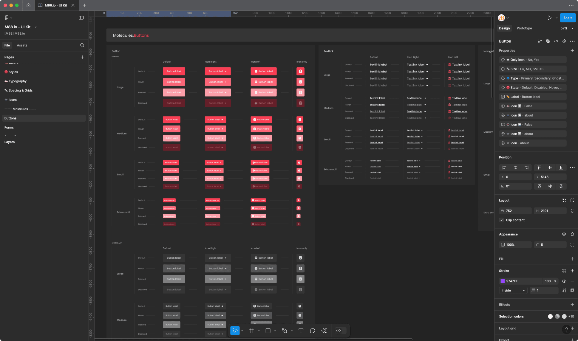 M88.io's design system buttons