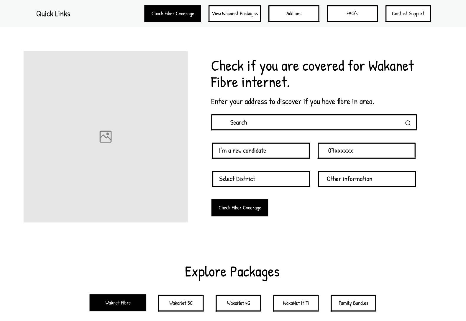 wireframes for the Wakanet landing page