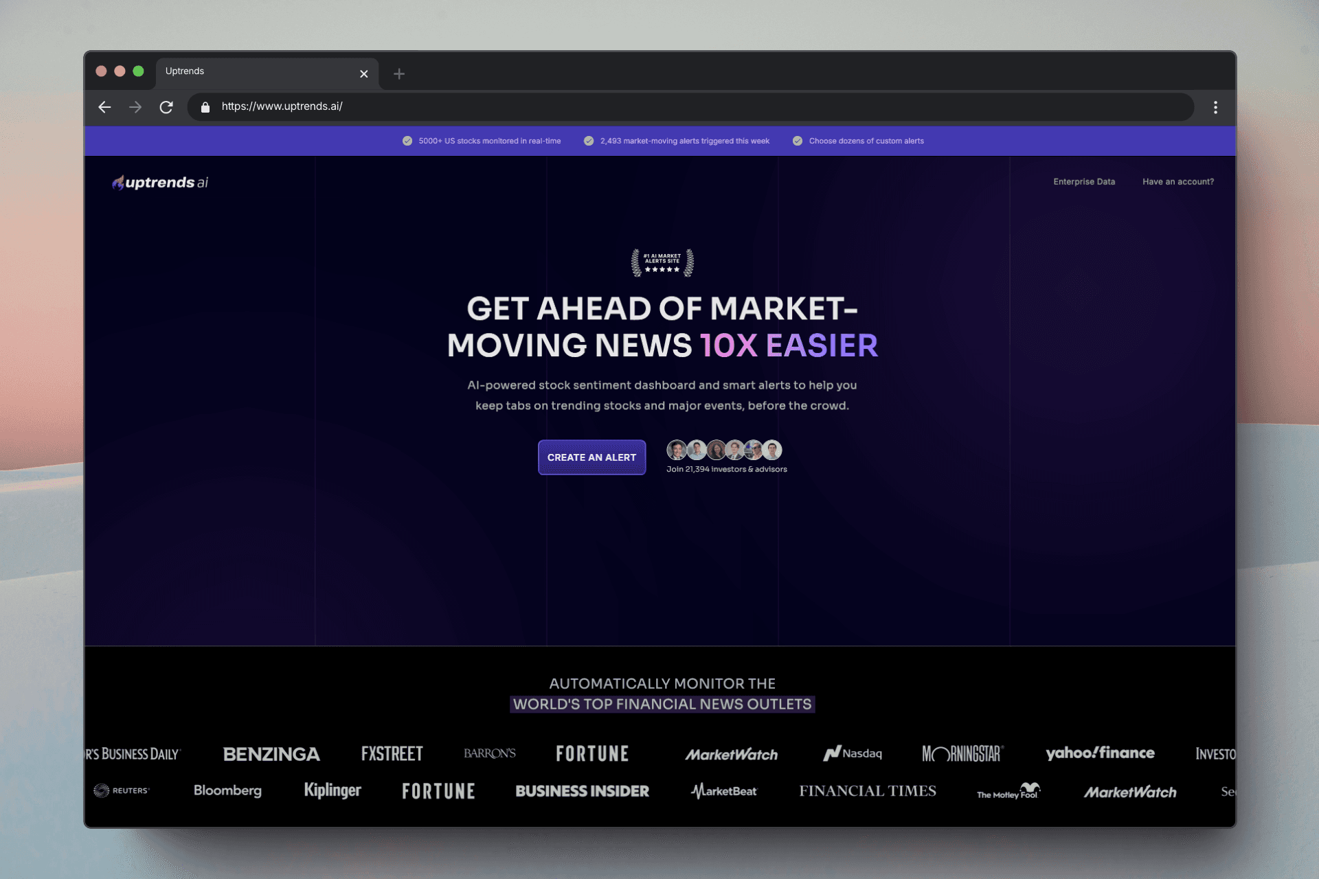 A screenshot of uptrends.ai landing page