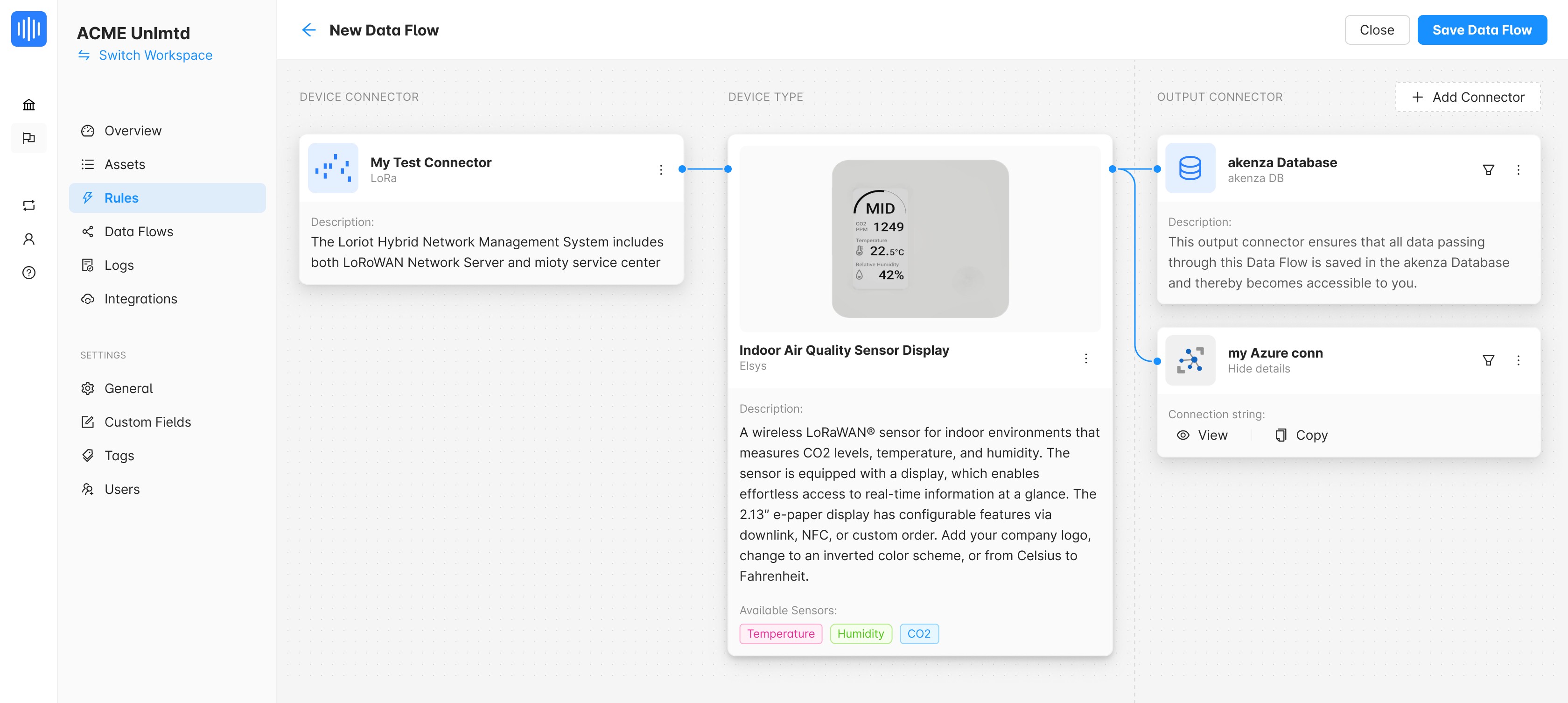 Asset tracking dashboard on akenza