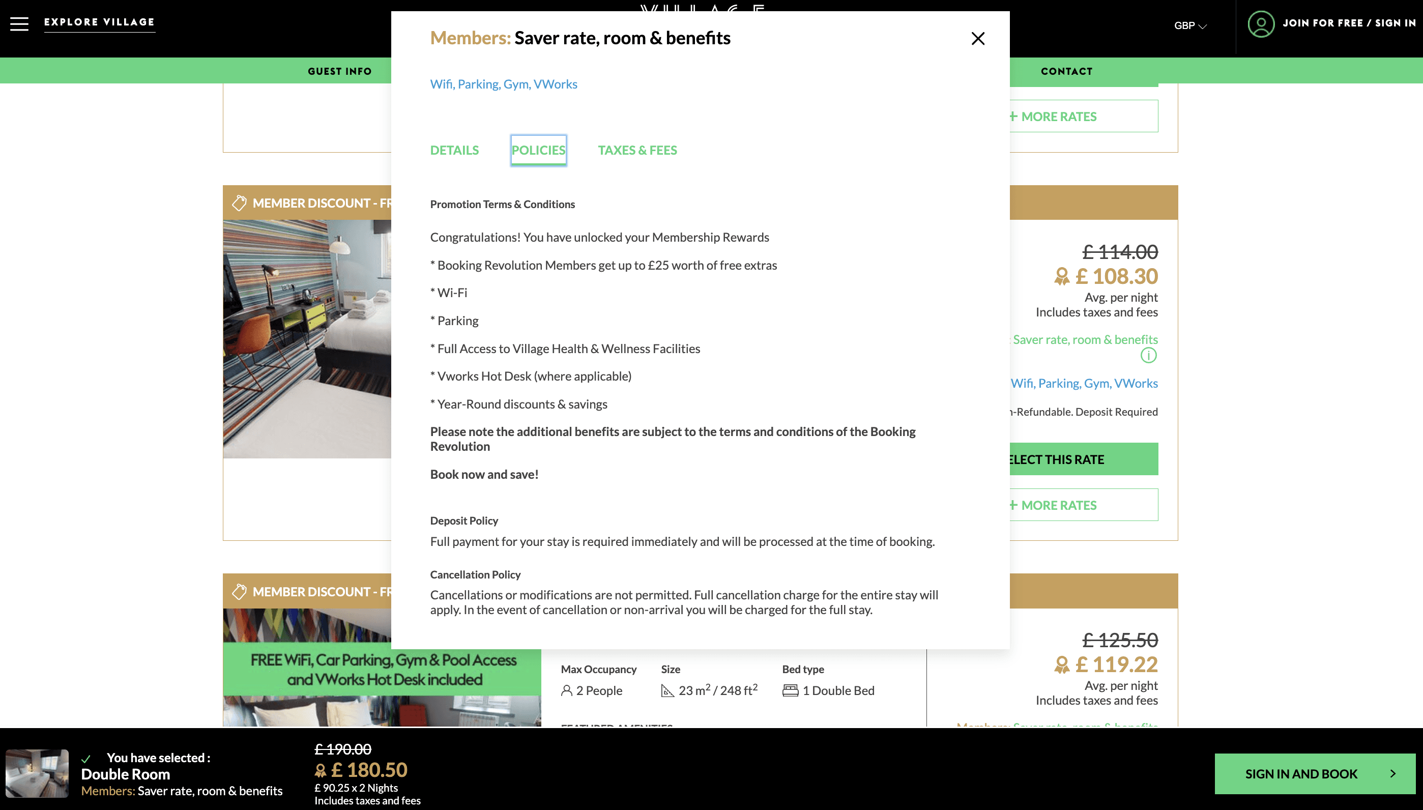 Image of Village Hotels Room Booking Page