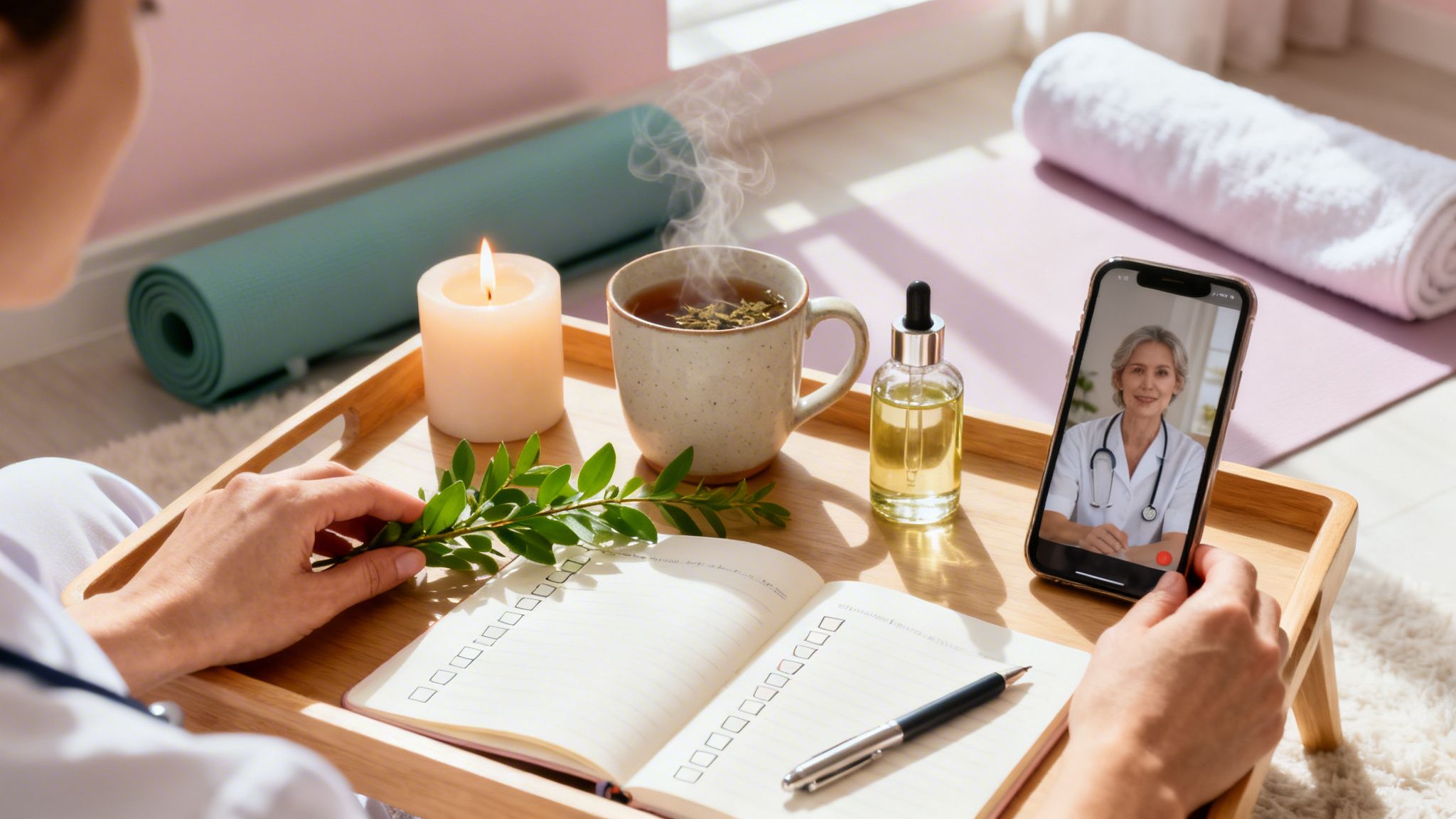 Woman on the phone with caregiver