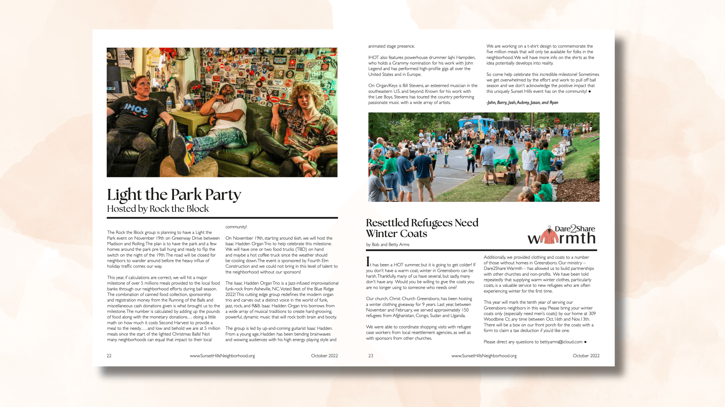 A two-page spread of the Sunset Hills Neighborhood Newsletter