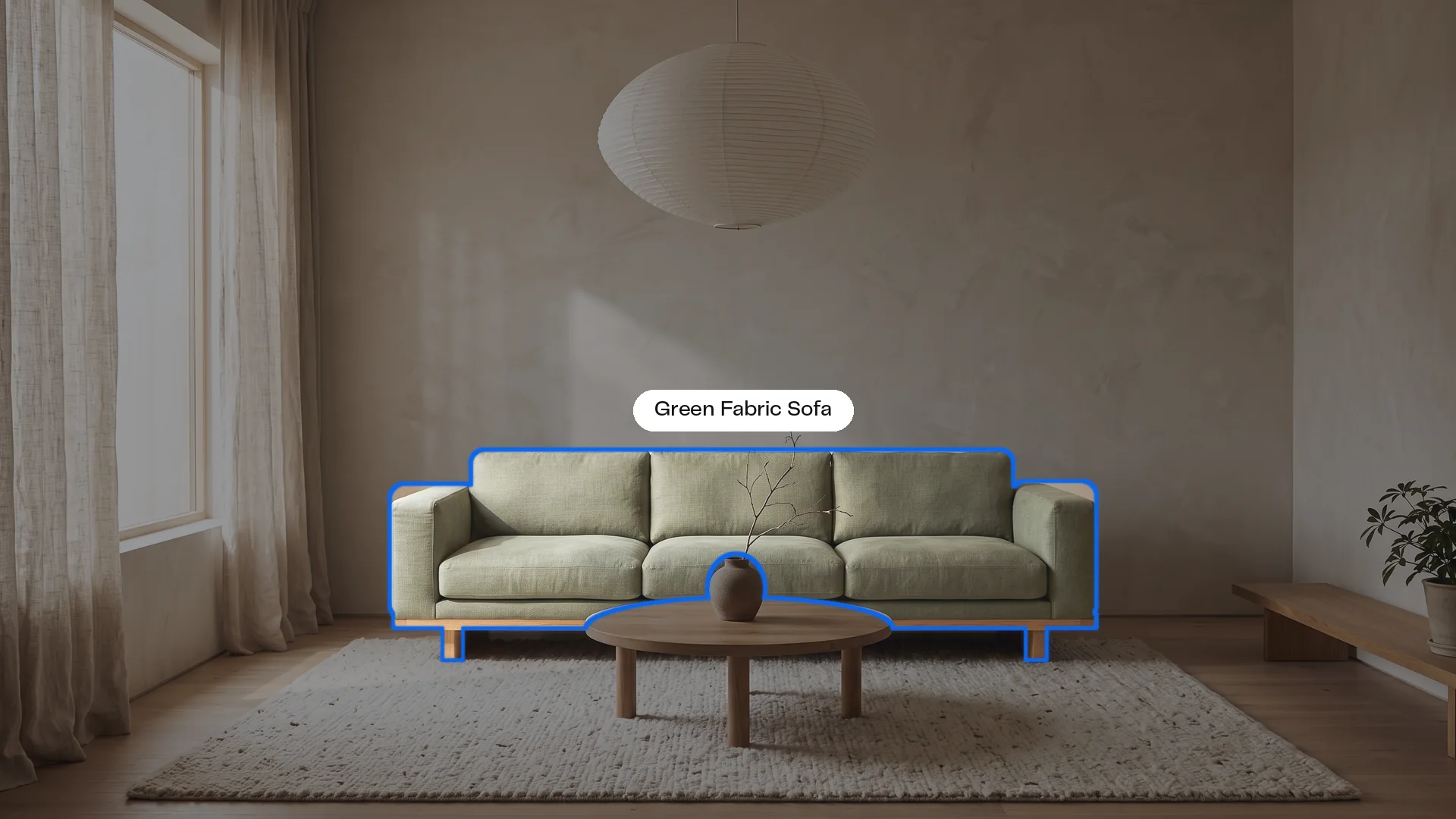 The sofa selected in the photo, ready to turn into a 3D object