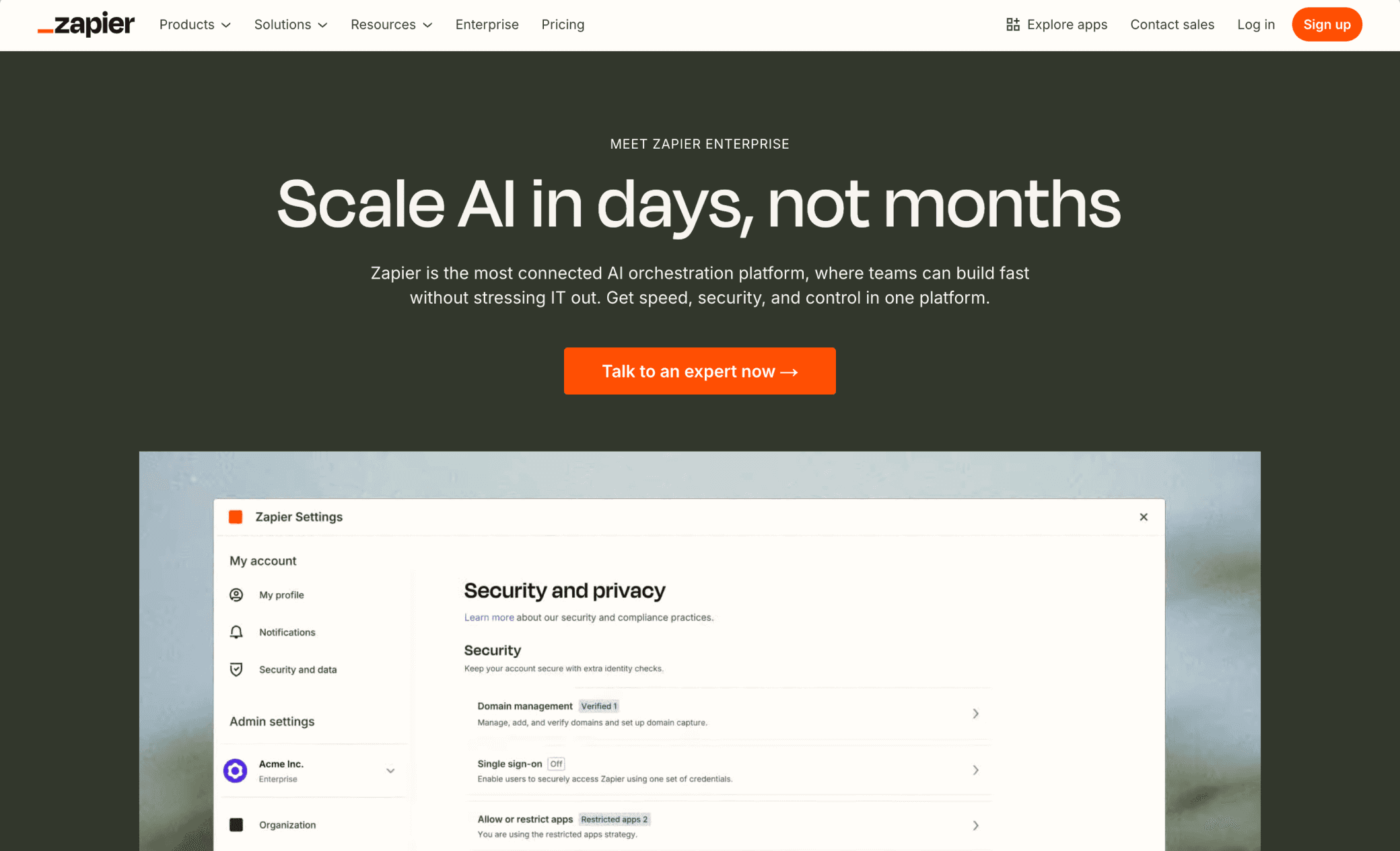screenshot zapier.com/enterprize page
