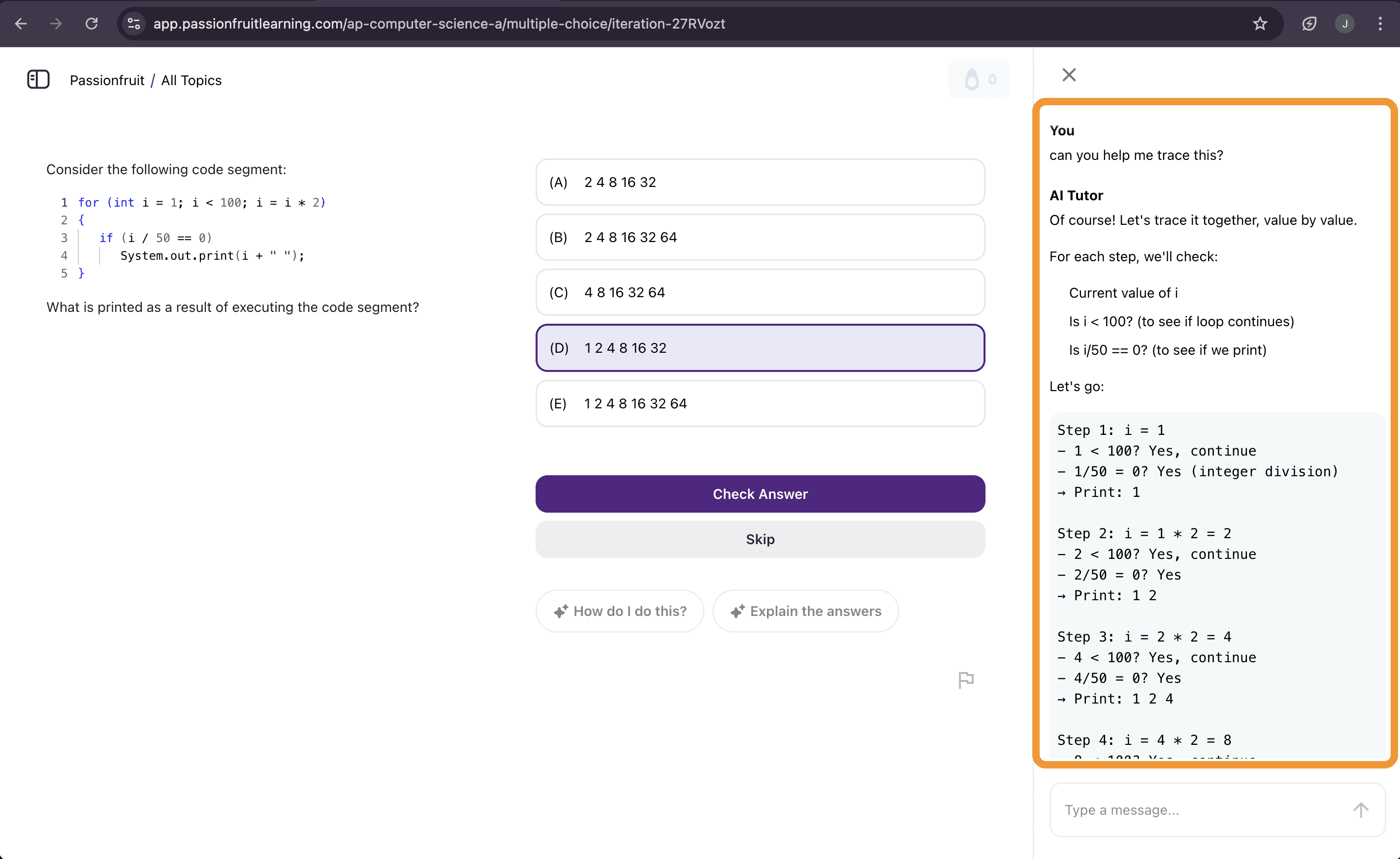 Screenshot of Passionfruit AI Tutor