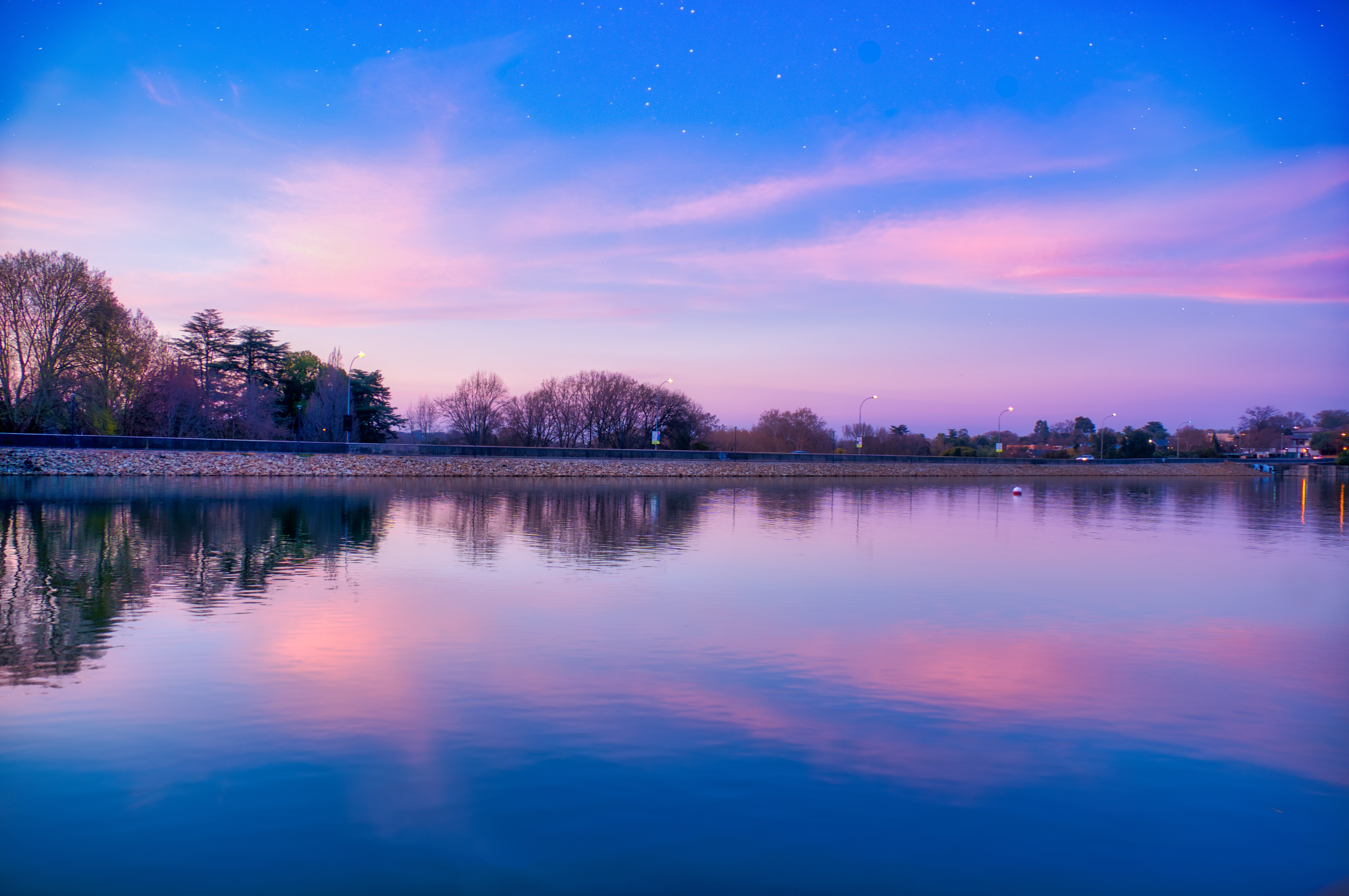 Lavender sky over lake, Emmarentia, Johannesburg, South Africa