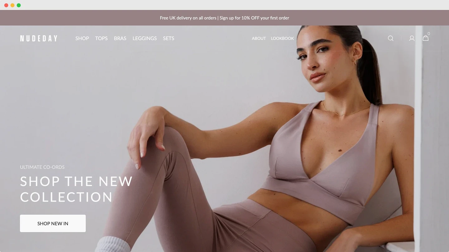 Website hero section design for Nude Day Clothing