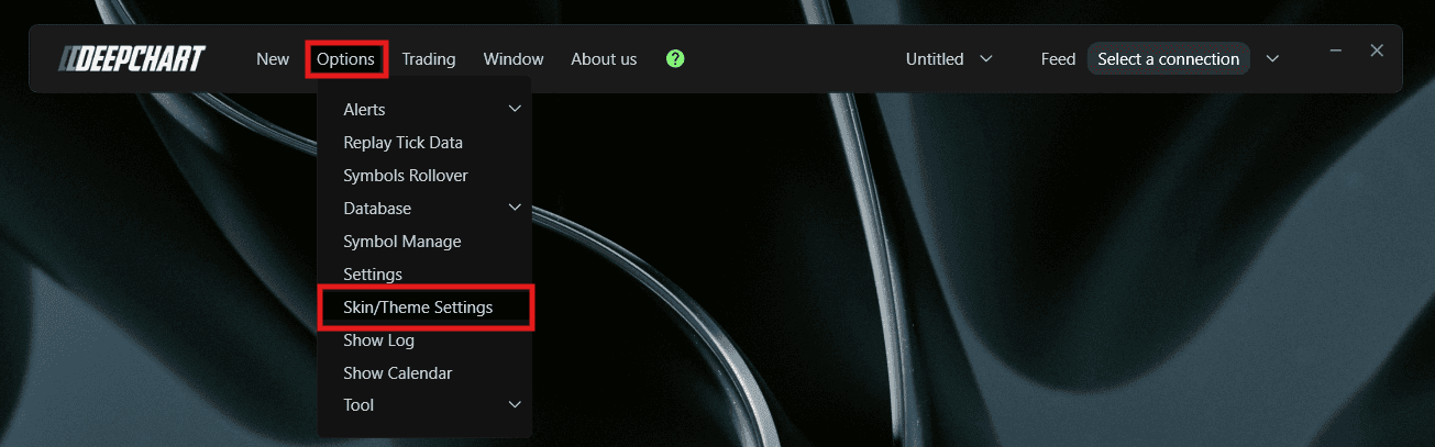 Theme settings location in the Options menu