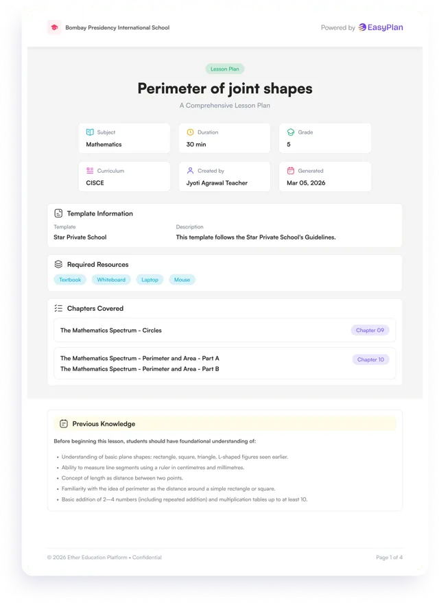 Generated lesson plan for Perimeter of joint shapes