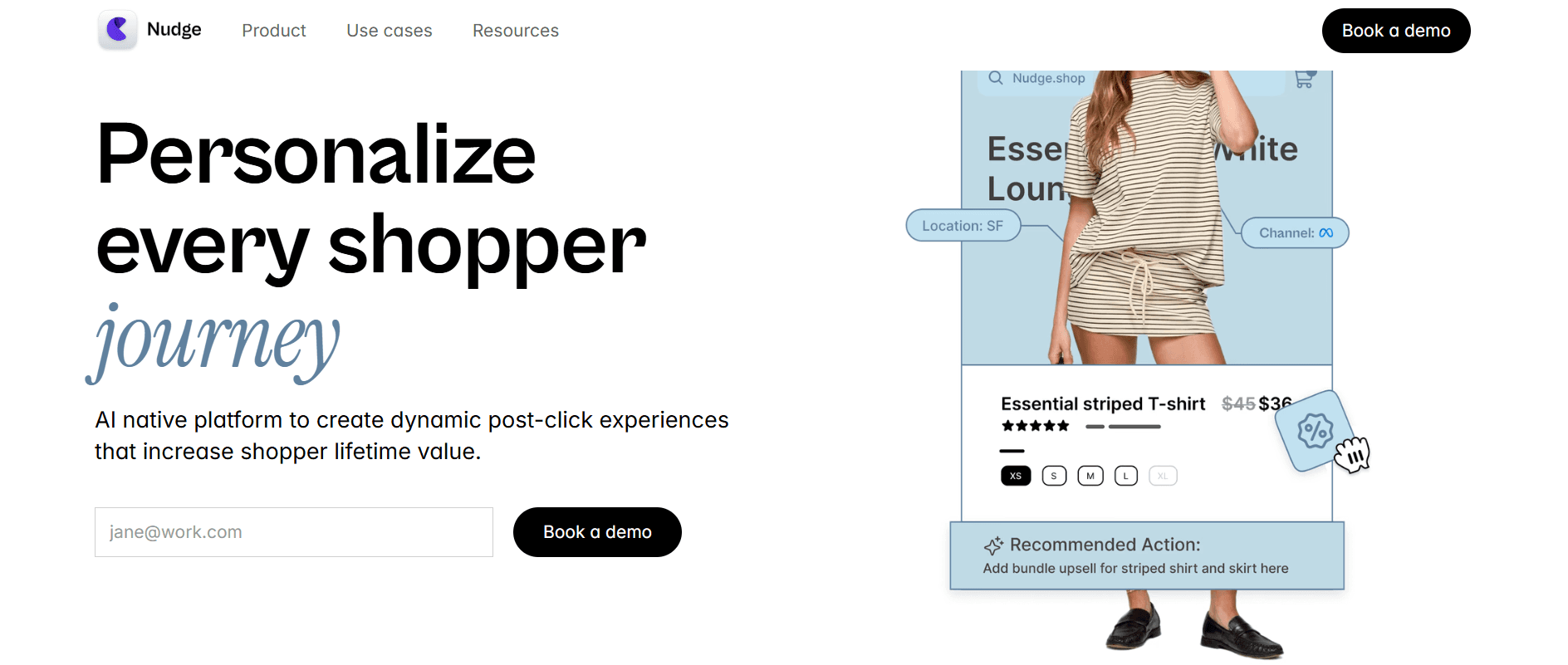 Banner showcasing Nudge AI tool for dynamic post-click shopping personalization.