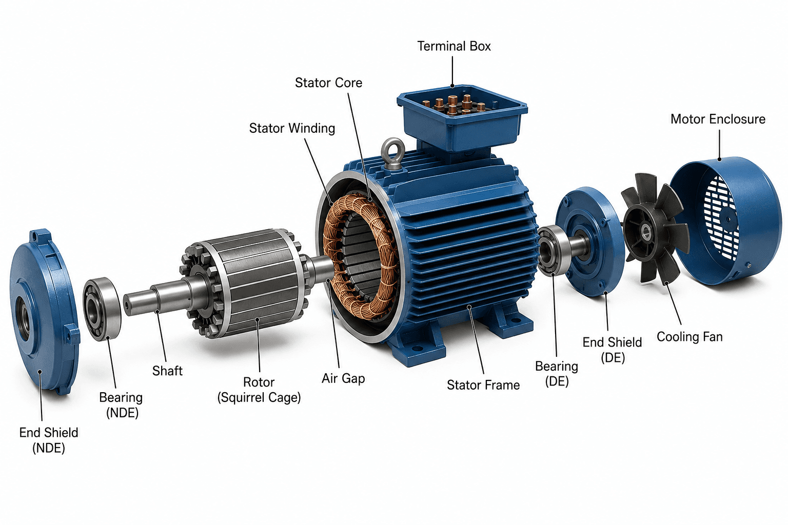 induction motor labelled diagram