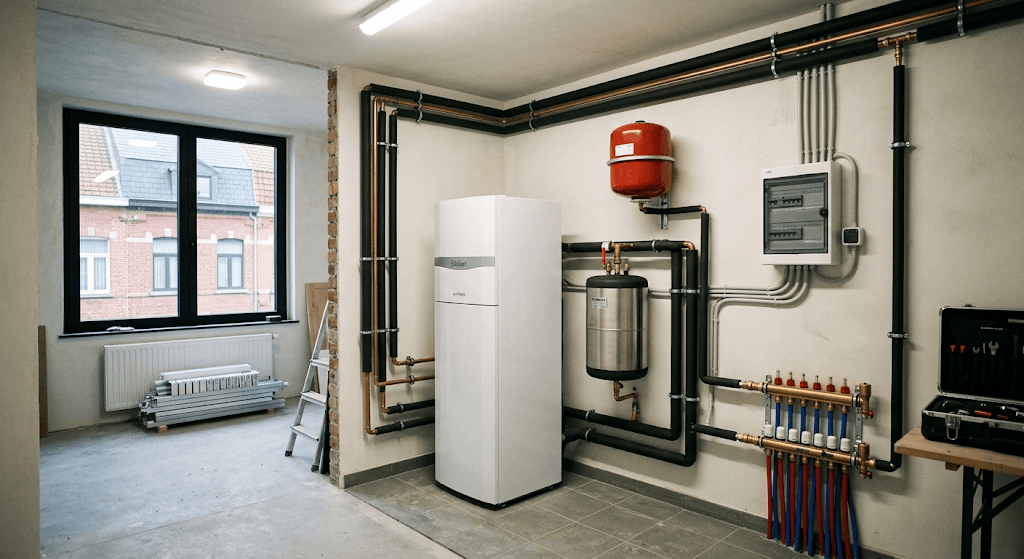 Installation de chauffage moderne réalisée lors d'une rénovation de villa.