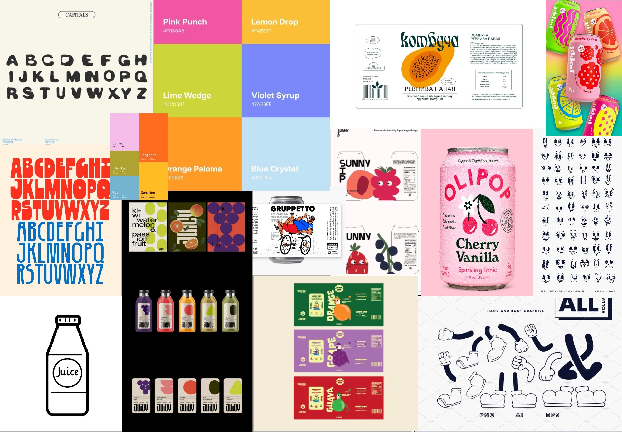 alt="FRUV juice branding project moodboard"
