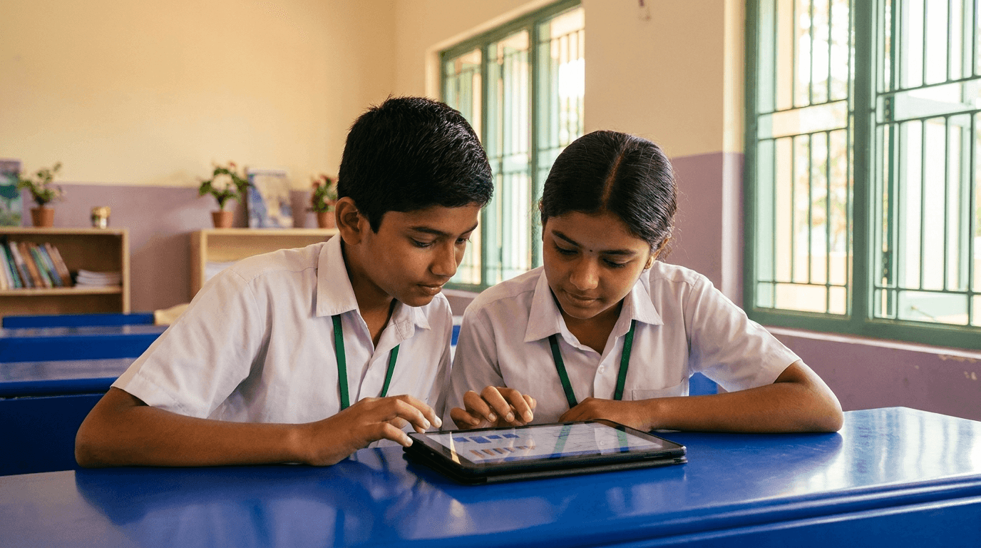 NCFE students evaluating information on a tablet