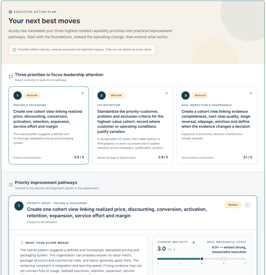 Your next best moves — actual product preview using demonstration data