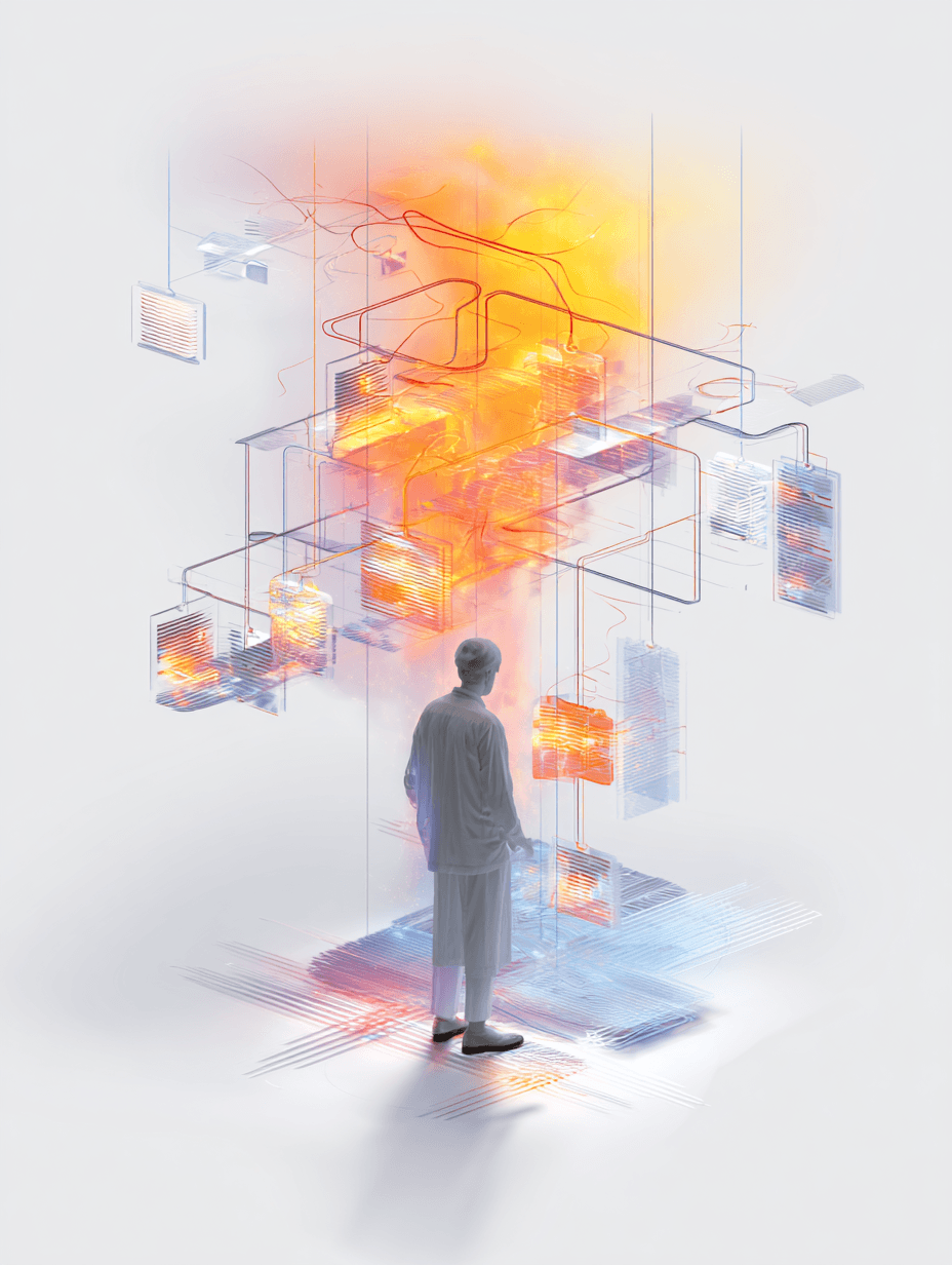 Illustration of AI automation and digital copilots assisting business tasks and workflows