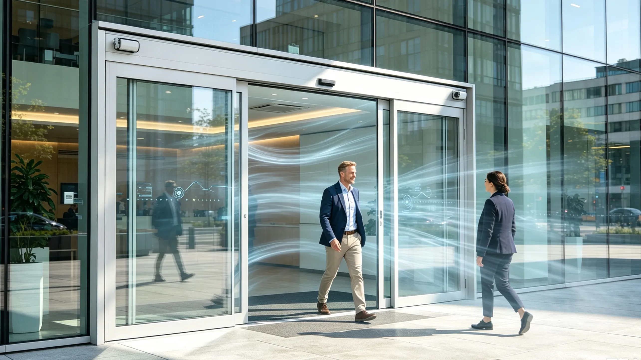 Automatic door controlling opening time and reducing unnecessary air exchange