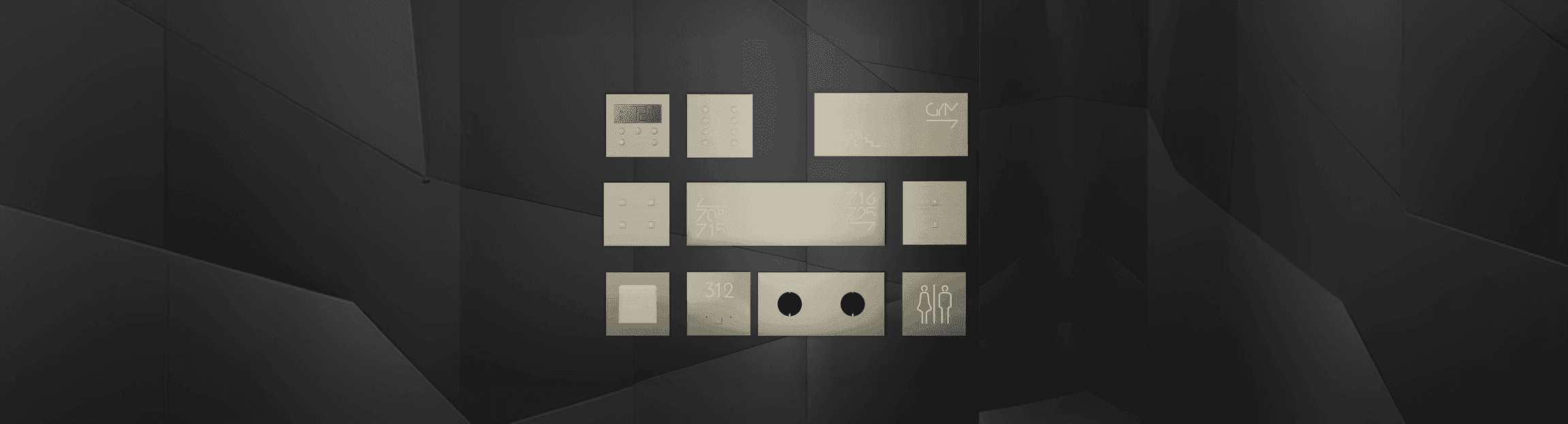 Metal plates with various symbols and numbers.