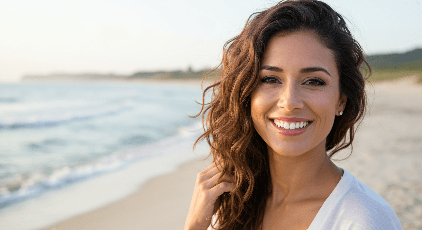 Close-up of a smiling woman's mouth and teeth