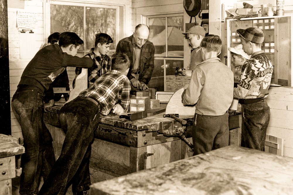 Lyn Smith teaching local boys