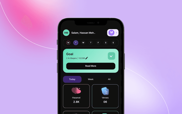 Personalized progress tracking interface on Quranly application, providing a visual representation of the user's Quran reading achievements.
