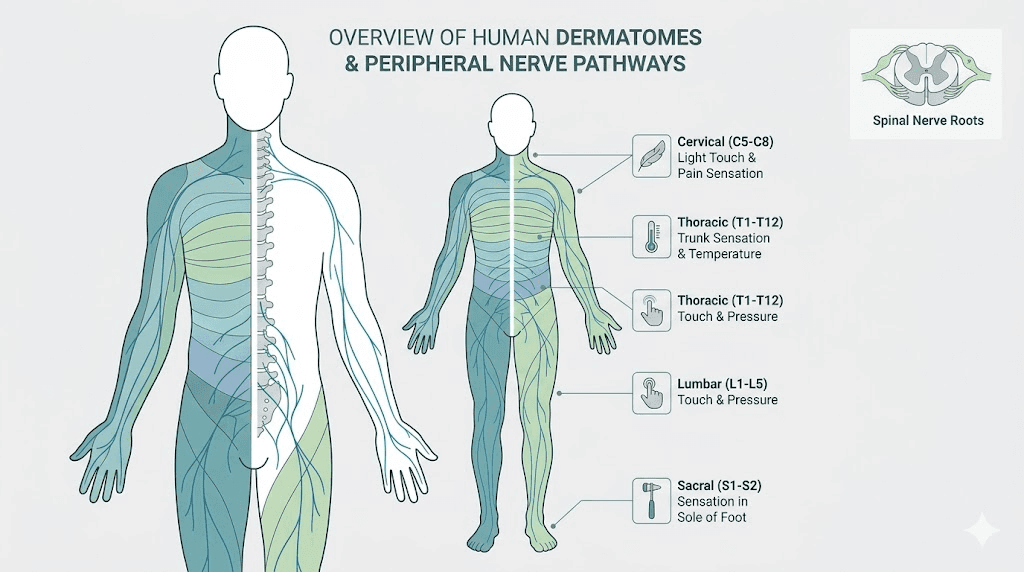 Retatrutide skin sensitivity nerve pathway diagram showing affected areas