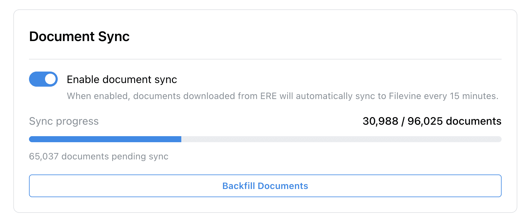 Document sync - enable auto-sync and backfill ERE documents to Clio