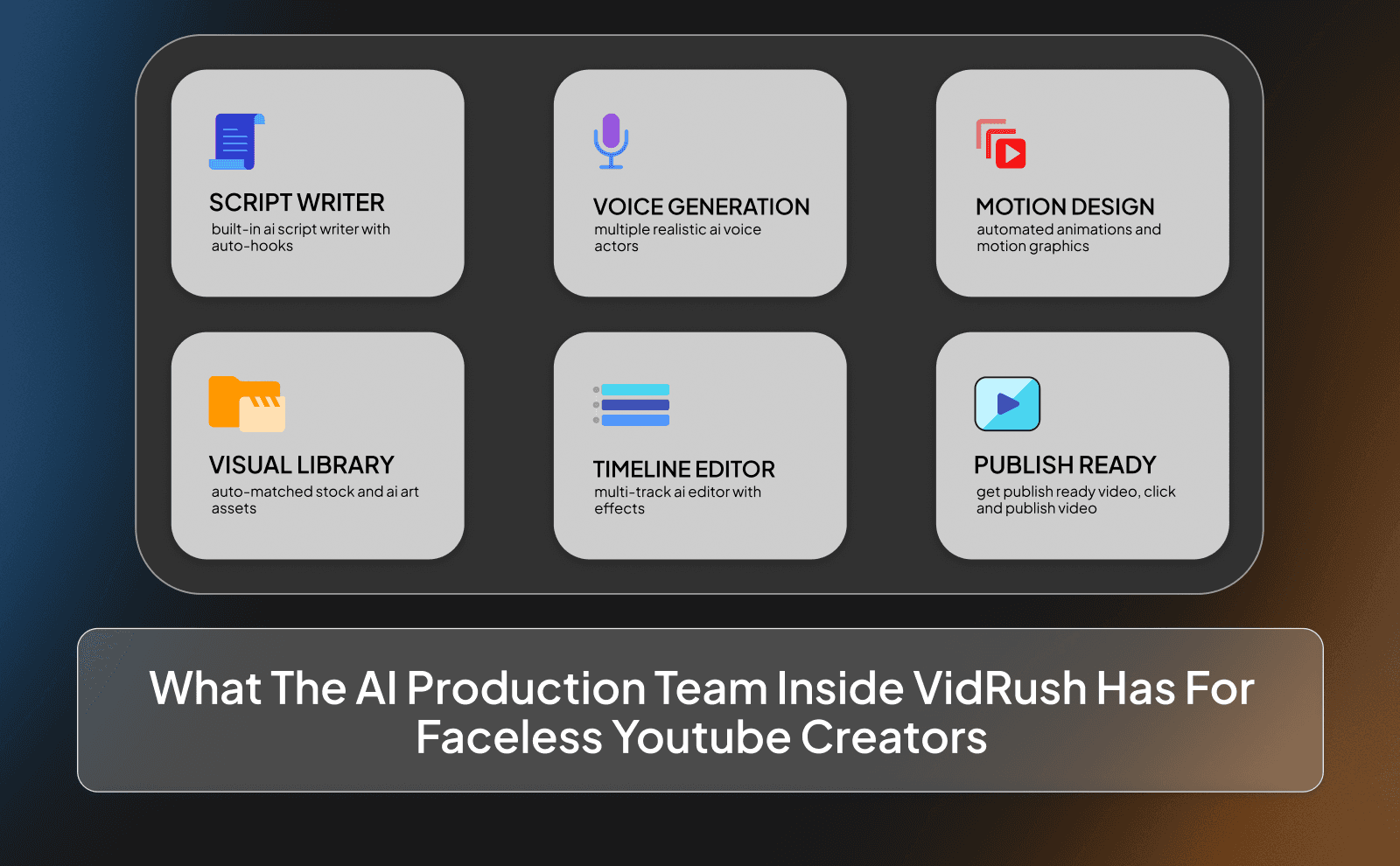 What the AI production team inside VidRush has for Faceless Youtube creators