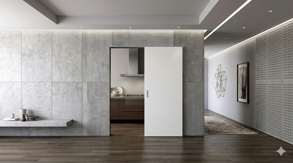 porta esterno muro con binario invisibile