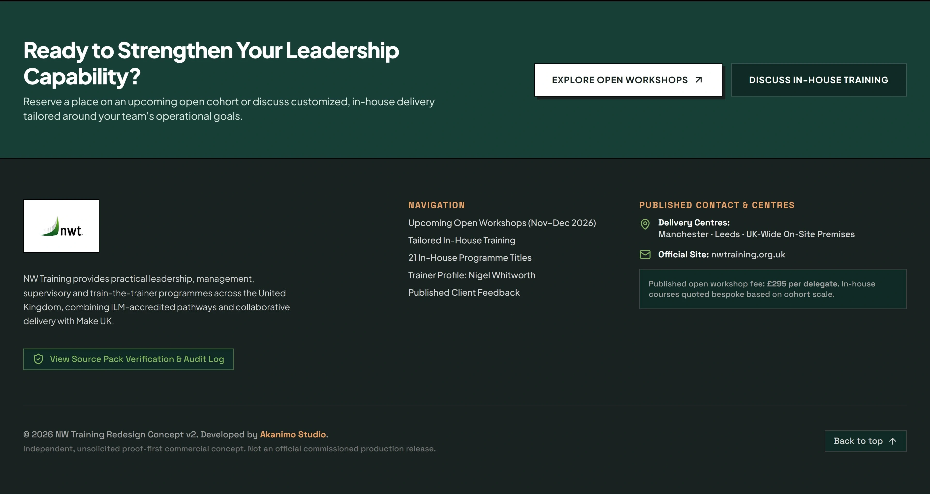 Give the final screen a useful purpose. — Closing invitation & footer, desktop